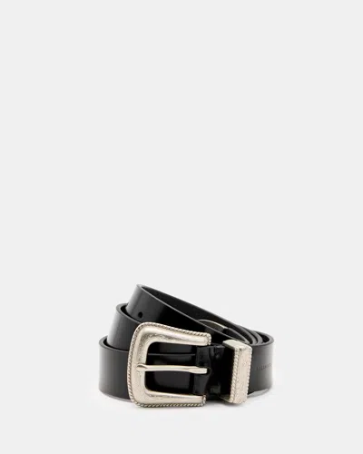 Allsaints Chuck Leather Western Belt In Black