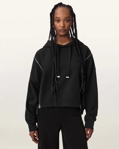 Allsaints Ciara Oversized Zip Detail Hoodie In Black