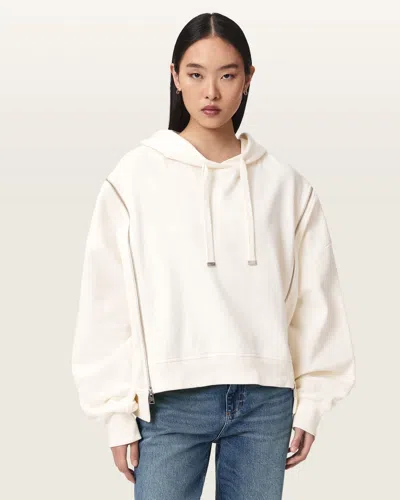 Allsaints Ciara Oversized Zip Detail Hoodie In White