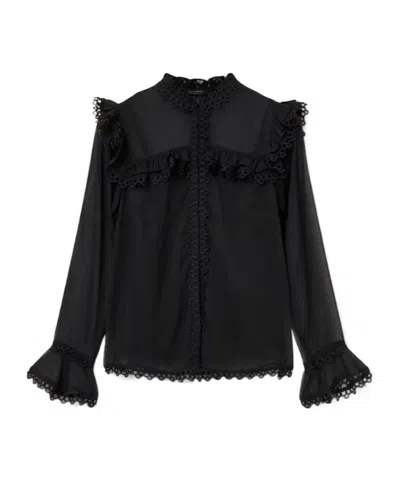 Allsaints Polyester Ciara Sheer Lace Shirt In Black