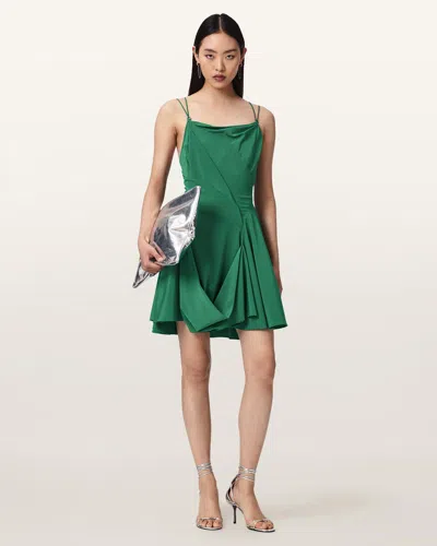 Allsaints Claire Asymmetrical Draped Mini Dress In Green