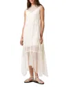 Allsaints Clara Sheer Lace Sleeveless Handkerchief Hem Dress In White