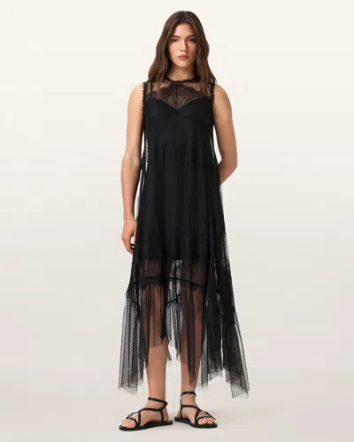 Allsaints Clara Lace Trim Midi Dress