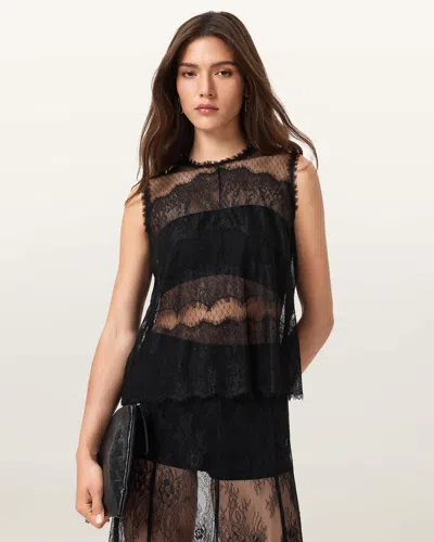 Allsaints Clara Lace Trim Sleeveless Top, In Black