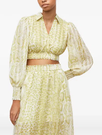 Allsaints Clara Noche Shirred Snake-print Top In Yellow