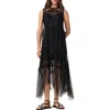 Allsaints Clara Sheer Lace Sleeveless Handkerchief Hem Dress In Black