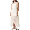Allsaints Clara Sheer Lace Sleeveless Handkerchief Hem Dress In White