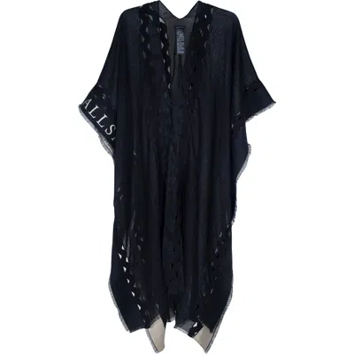 Allsaints Clarissa Logo Trim Rickrack Linen Blend Ruana In Blue