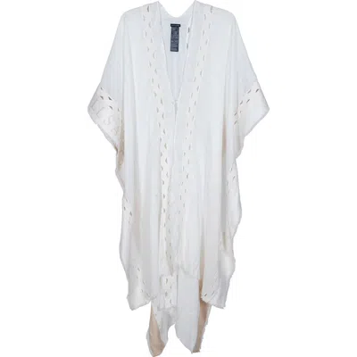 Allsaints Clarissa Logo Trim Rickrack Linen Blend Ruana In White