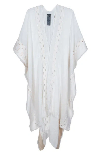 Allsaints Clarissa Logo Trim Rickrack Linen Blend Ruana In White