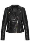 Allsaints Elora Cropped Slim Leather Biker Jacket In Black/gold