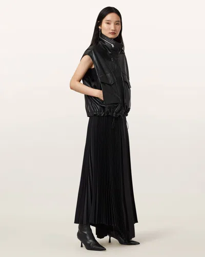 Allsaints Clay Funnel Neck Leather Gilet In Black