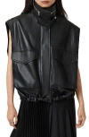 Allsaints Clay Funnel Neck Leather Gilet In Black