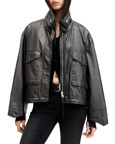 Allsaints Clay Leather Jacket In Black