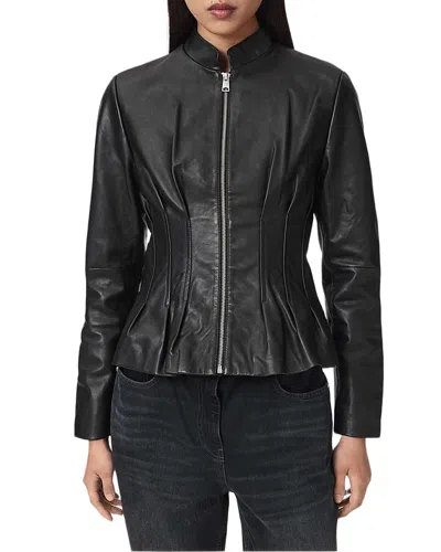 Allsaints Clo Leather Peplum Hem Moto Jacket In Black