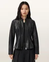 Allsaints Clo Pleated Leather Jacket In Black