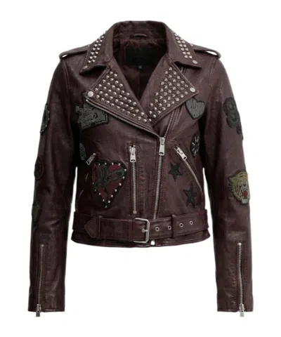 Allsaints College Leather Biker Jacket In Burgundy