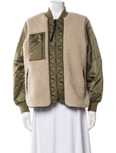 Pre-owned Allsaints Colorblock Pattern Faux Fur Jacket In Green