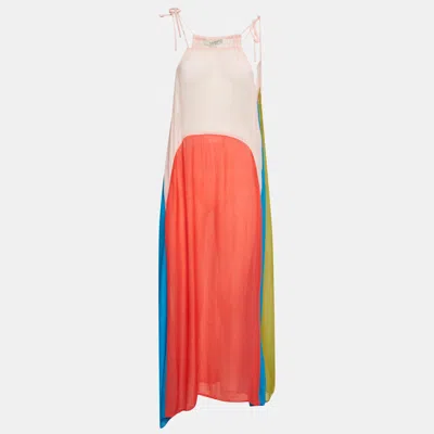 Pre-owned Allsaints Colour Block Crinkle Crepe Aida Maxi Dress S In Multi