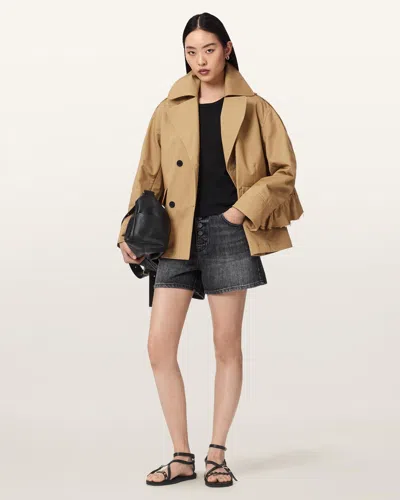 Allsaints Connie Relaxed Fit Double Breasted Trench Coat In Brown