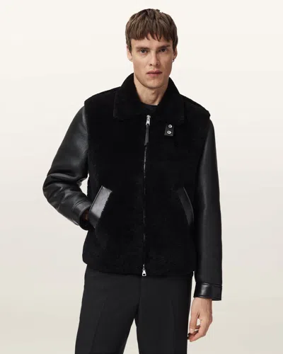 Allsaints Conyer Genuine Shearling Pilot Leather Jacket In Black