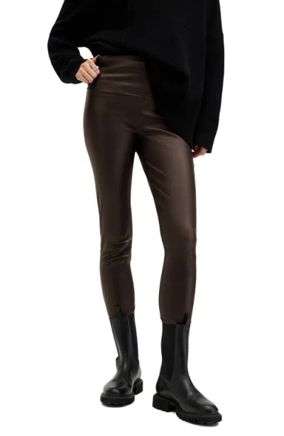 Allsaints Cora Leather Leggings In Oxblood Red