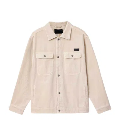 Allsaints Mens Pebble White Castleford Relaxed-fit Corduroy Organic-cotton Overshirt In Pink