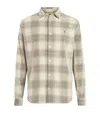 Allsaints Mens Sandshell Taup Yuki Logo-embroidered Checked Cotton Shirt In Gray