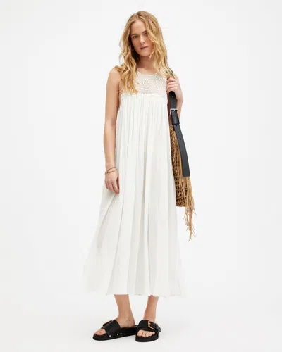 Allsaints Corrs Crochet Maxi Dress In Chalk White