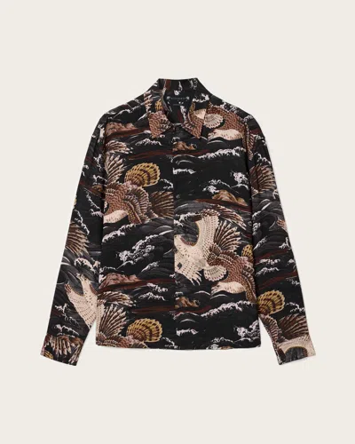Allsaints Mens Jet Black Corsican Graphic-print Long-sleeve Woven Shirt Xl In Multi