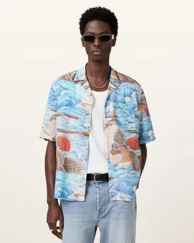 Allsaints Corsican Relaxed Fit Hawaiian Shirt In Willow Blue