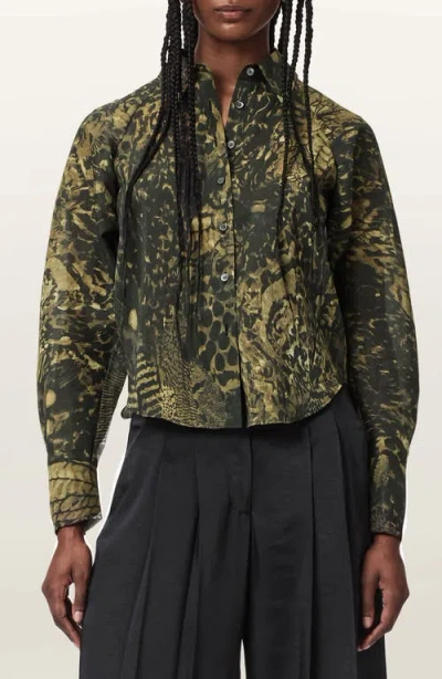 Allsaints Animal-print Layered-back Shirt In Black