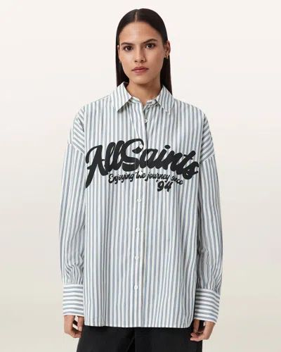 Allsaints Cotton Adrianne Relaxed Striped Shirt In Blue