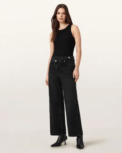 Allsaints Aki Crossover Wide Leg Jeans In Black