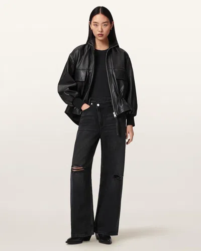 Allsaints Cotton Aki Crossover Ripped Jeans In Black