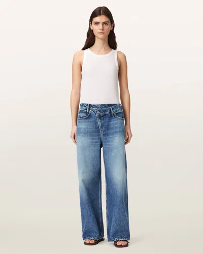 Allsaints Cotton Aki Wide Leg Crossover Jeans In Blue
