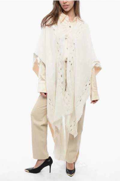 Allsaints Cotton And Linen Ruana Poncho With Cut-out Details In White