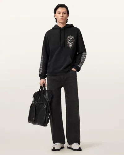 Allsaints Cotton Araknid Long Sleeve Cotton Hoodie In Black