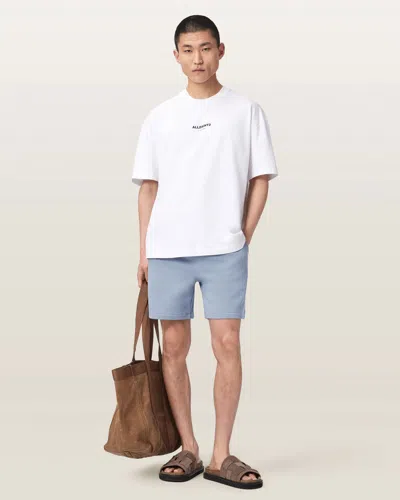 Allsaints Cotton Asher Straight Fit Ramskull Sweat Shorts In Blue