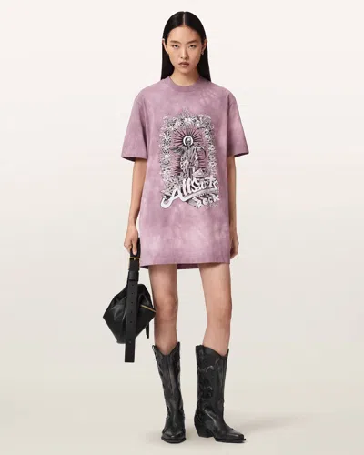 Allsaints Cotton Avalon Tie-dye Graphic T-shirt Mini Dress In Pink
