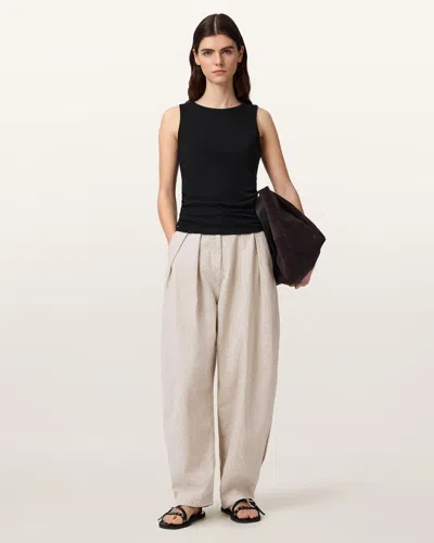 Allsaints Cotton Becca Barrel Leg Denim Camo Trousers In Multi
