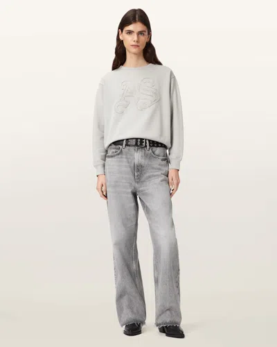 Allsaints Cotton Blake Wide Leg Denim Jeans In Gray