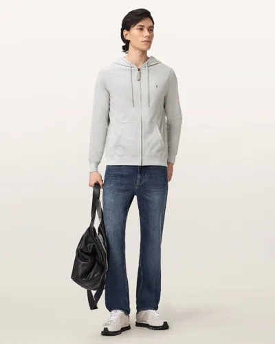 Allsaints Cotton Brace Zip Up Ramskull Hoodie In Gray