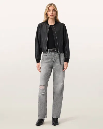 Allsaints Cotton Brooklyn Straight Leg Denim Jeans In Gray