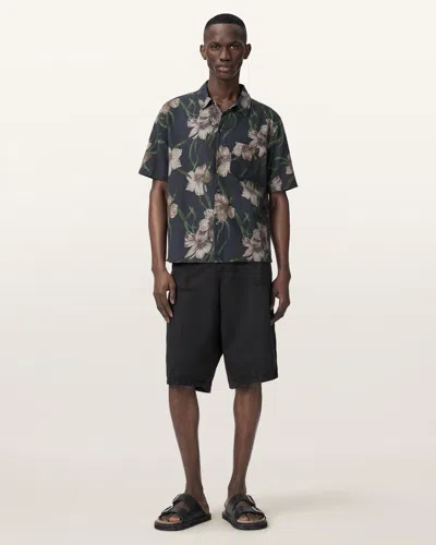 Allsaints Cotton Climber Short Sleeve Boxy Shirt In Black