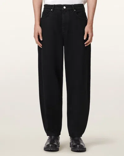 Allsaints Cotton Curve Barrel Leg Denim Jeans In Black