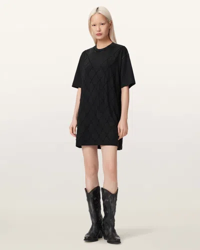 Allsaints Cotton Darcey Relaxed Fit Mini T-shirt Dress In Black