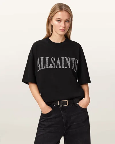 Allsaints Cotton Dash Etta Oversized Embroidered T-shirt In Black