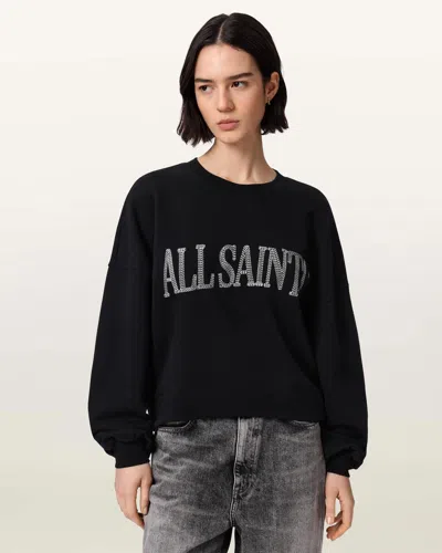 Allsaints Cotton Dash Lila Oversized Embroidered Sweatshirt In Black