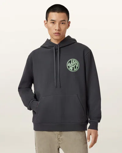 Allsaints Cotton Distortion Graphic Hoodie In Black